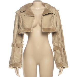 Glitz Tan Teddy Jacket with Faux Fur Trim